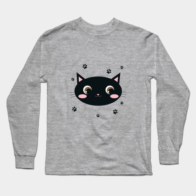 Black Cat Face Long Sleeve T-Shirt by Family shirts